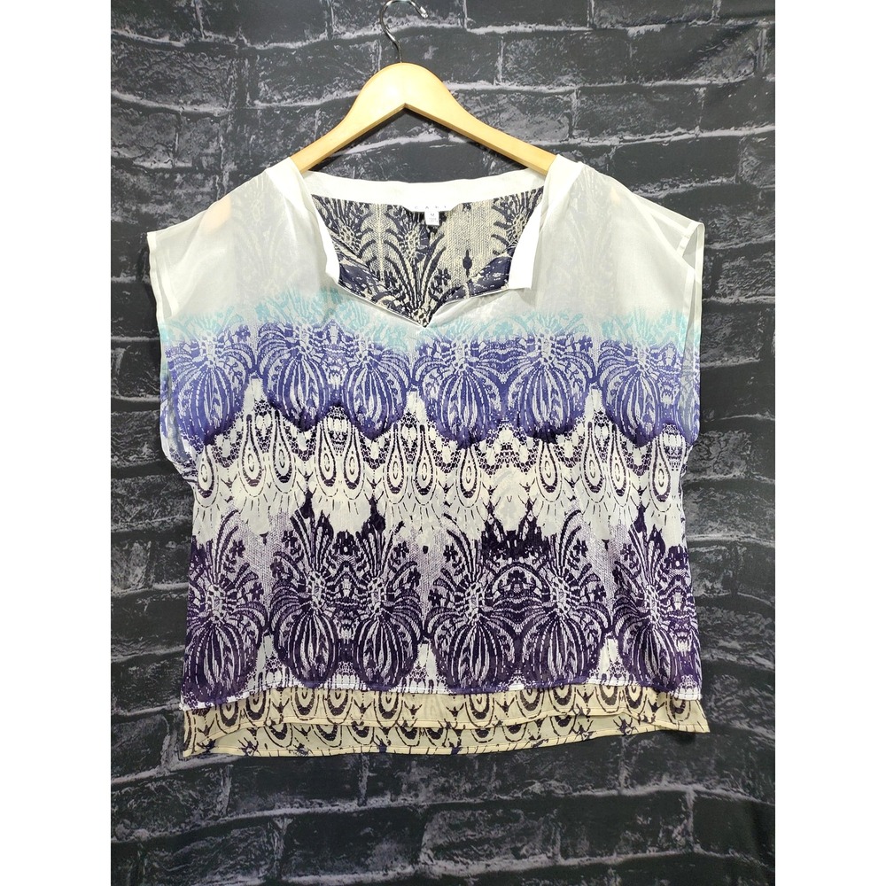CAbi Blouse Womens Medium Purple Paisley Peacock Sheer Dolman Top Boho Chic